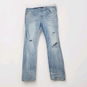 Serenade Mens Fitted Blue Demin Skinny Jeans Distressed Size 42x31